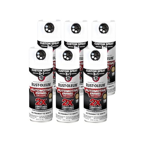 Rust-Oleum 2X Automotive Enamel 5-in-1 Spray Paint, Ultra Matte White - color: Ultra Matte White, size: 12 Ounce (Pack of 6)
