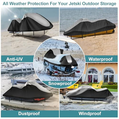 Jet Ski Cover 420D Waterproof for Yamaha Sea-Doo, 136"-145" 3 Seater PWC - color: Silver-420-D, size: 3XL-136"-145"