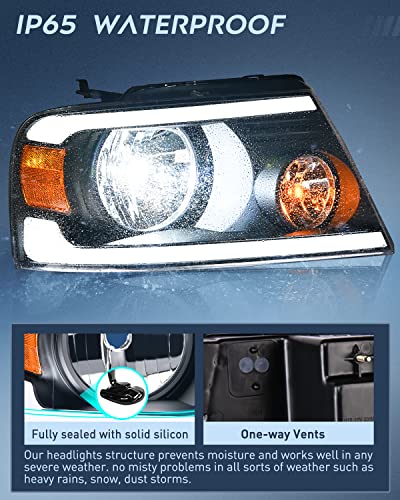 Nilight Headlights Assembly for Ford F150 F-150 2004 2005 2006 2007 2008 - color: Black Housing+ Amber Reflector DRL