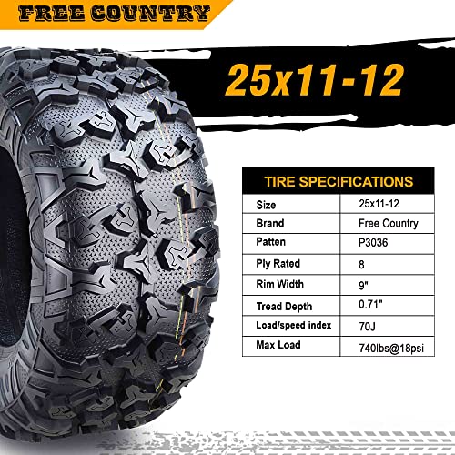 Free Country Set2 Premium ATV Tire 25x11-12 25x11x12 8PR w/Side Scuff Guard - size: 25X11-12