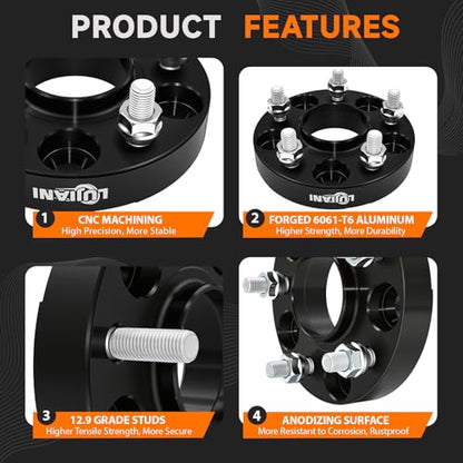 4 Pack 5x114.3mm Wheel Spacers for Civic CR-V Accord TSX TLX TL, 1" Thick Forged Hubcentric Tire Spacer, M12x1.5 Thread Studs & 64.1mm Centric Bore, 5x4.5 Hub Centric Wheel Adapters
