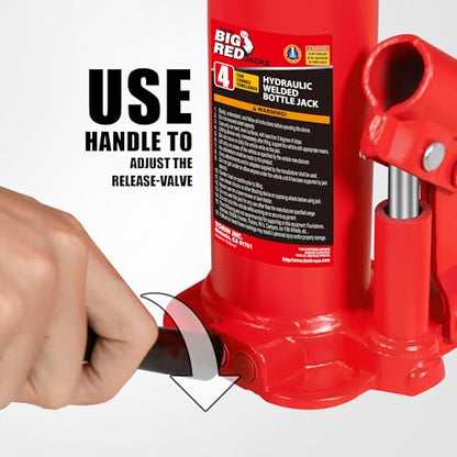 BIG RED 4 Ton (8,000 LBs) Capacity Hydraulic Welded Bottle Jack, TAM90403B - size: 4 Ton (8,000 LBs), style: Welded Bottle Jack