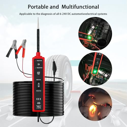 Circuit Tester Tool, 6-24V DC, Test Light with Short Circuit Detection, Polarity Identifier, Continuity Testing - color: Red