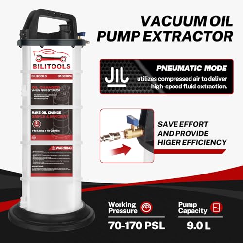 BILITOOLS 9L Pneumatic Oil Extractor Pump for Automotive Engine Oil Change - size: Pneumatic