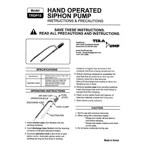 TERA PUMP Durable Manual Fuel Transfer Pump Siphon - style: 3.2 Gal / Min