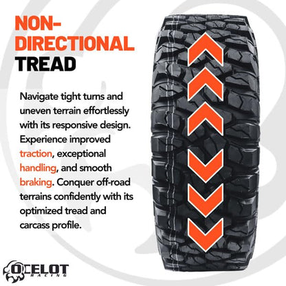 Ocelot XC729 30x10x14 UTV Tires All Terrain, Durable 8-Ply Radial Construction and Non-Directional Tread, Aggressive Thick Lugs for Diverse Terrain and Conditions - AT 30x10x14 ATV Tires