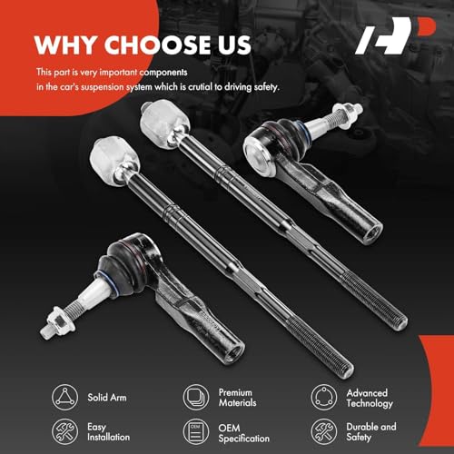 A-Premium Front Inner & Outer Tie Rod End Kit Fix Uneven Tire Wear