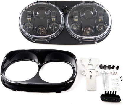TOPNEW Dual LED Headlight for Motorcycle Road Glide 2004 2005 2006 2007 2008 2009 2010 2011 2012 2013 (Black) - color: Black