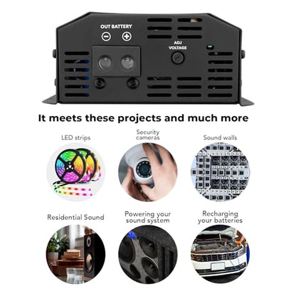 Taramps BOB 120A Power Supply & Battery Charger 12V-15V Adjustable, 120A Dynamic Output, Automatic 127V/220V Bivolt, Smart Cooler, 2000W DC Power Supply for Car Audio, Batteries & LED Systems