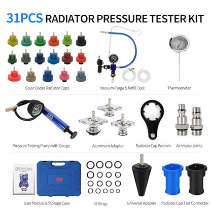 VTG VOGTEN 31PCS Coolant Pressure Tester Kit,w/23 Radiator Adapters(Blue) - color: Blue
