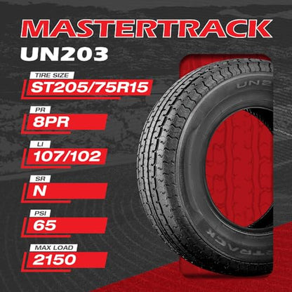 Set of 2 UN203 ST205/75R15 107N 8 Ply Load Range D Radial Trailer Tires - size: ST205/75R15 8Ply