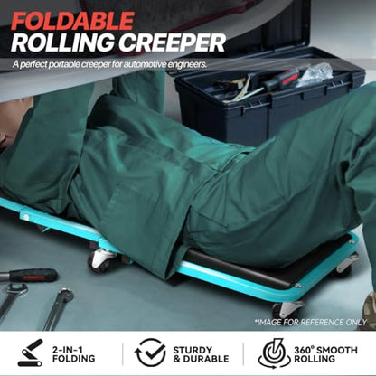 Foldable Creeper, 2-in-1 Rolling Garage Z Creeper Car & Seat, 36" Roller Mechanics Under Car Chair, 330 LBS Weight Capacity Heavy Duty, Ocean Blue - color: Blue, size: 36 Inch Length