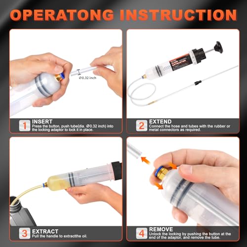 H-veenjor 200 CC Automotive Fluid Extractor Pump with Soft Hose & Two Tubes - size: 200CC