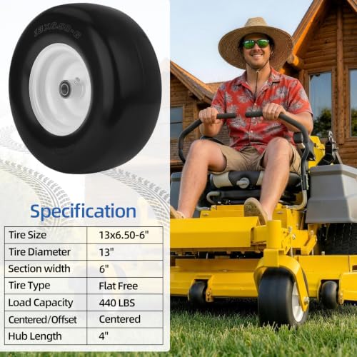 GICOOL 13x6.50-6 Flat Free Front Tire and Wheel for Zero Turn Mower, 2PK - size: 13x6.50-6 Flat-free Tire - 2 Pack