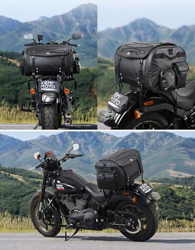 KEMIMOTO Motorcycle Travel Luggage Bags, 60L Expandable Large Capacity Motorcycle Tail Bag, Waterproof Rear Rack Trunk, Motor Pannier Bag with Rain Cover and Straps - size: 50-60L