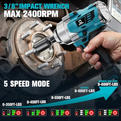 Cerycose Cordless Impact Wrench Compatible with Makita 18VBattery, 3/8" 600Ft-lbs (700N·m), Brushless Electric Impact Driver, 2400 RPM, LED Light – Compact, Light-Duty, Bare Tool