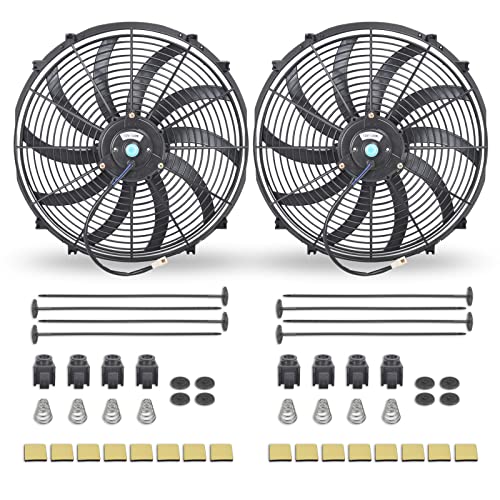 16 Inch Black Universal Slim Fan Push Pull Electric Radiator 12V 120W High Performance Cooling Fan Mount Kit Set of 2 - color: Black, size: 16 Inch-2 Pieces