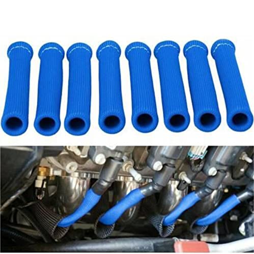 Blue Spark Plug Wire Heat Shield Spark Plug Wire Heat Shield Sleeve Spark Plug Boot Protector Boots Wrap for SBC BBC 350 454 8PCS Plug Wire Covers - 2500F High Temp Protection - color: Blue