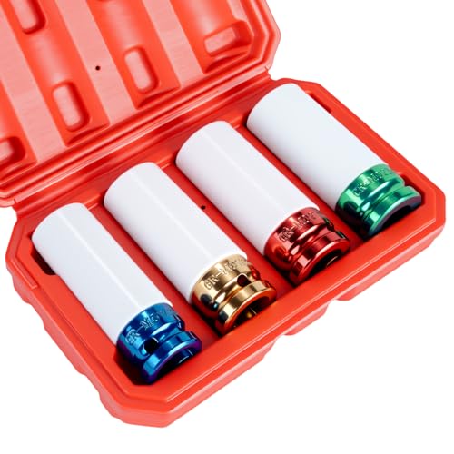 1/2" Drive Wheel Protector Impact Socket, Metric deep 17-19-21-22 mm(4 PCS) - size: 1/2" Color Impact Sockets 4pcs