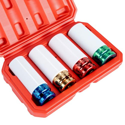 1/2" Drive Wheel Protector Impact Socket, Metric deep 17-19-21-22 mm(4 PCS) - size: 1/2" Color Impact Sockets 4pcs