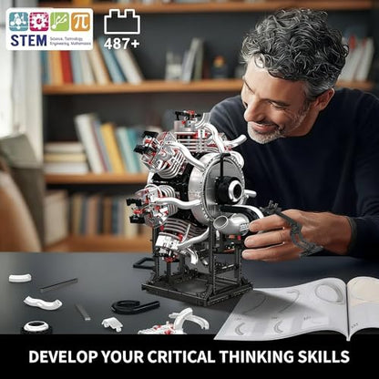 Mould King 10233 Radial Aviation Engine Building Blocks Sets, Engine Model kit That Run, Build Your Own STEM Model Engine, Engine Building Engineering Toys (3089+PCS) - style: 10233 Engine Model