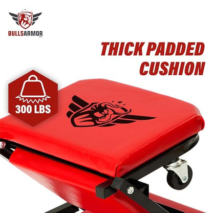 BullsArmor Mechanic Creeper Bench & Stool 2 in 1 - Folding Adjustable Chair Z Design 300 Lbs Capacity - Heavy Duty Garage Seat Tool 6 Wheels - Gift Ideas for Car Guy Maintenance Repair Shop Equipment
