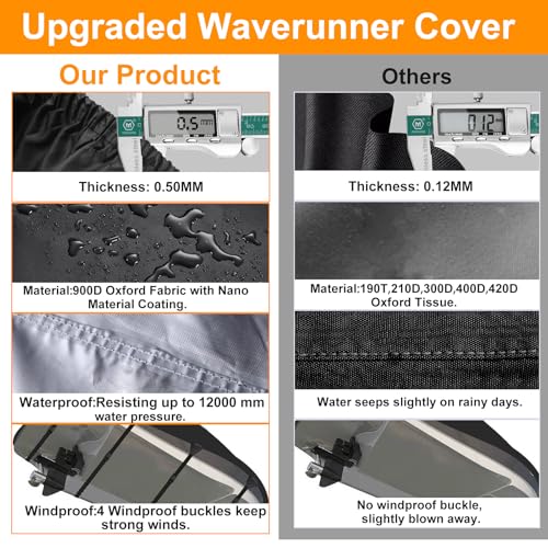 Jetski Cover 900D Waterproof for Yamaha Kawasaki,136IN-145IN 3 Seater PWC - color: Black-900-D, size: 3XL-136"-145"