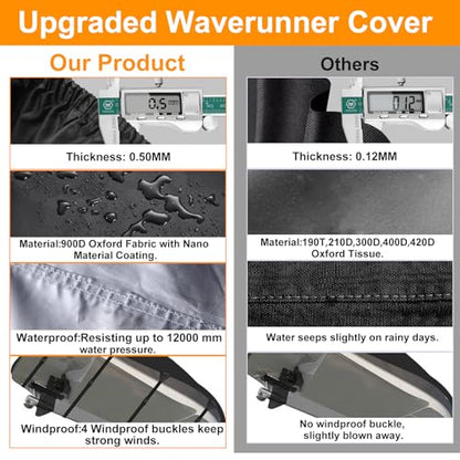Jetski Cover 900D Waterproof for Yamaha Kawasaki,115IN-120IN 3 Seater PWC - color: Black-900-D, size: XL-115"-120"