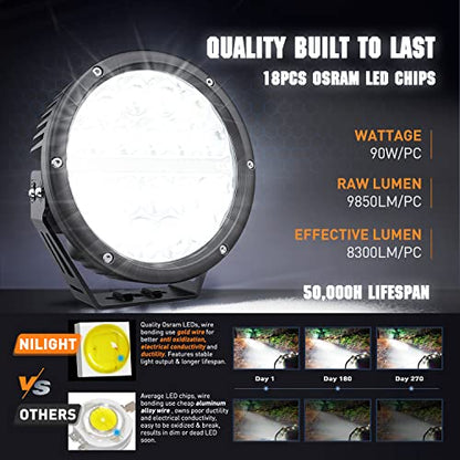 Nilight 7" Round LED Offroad Driving Light with Amber DRL 90W IP68 - color: 2Pcs 90w 7Inch amber DRL Light Kit