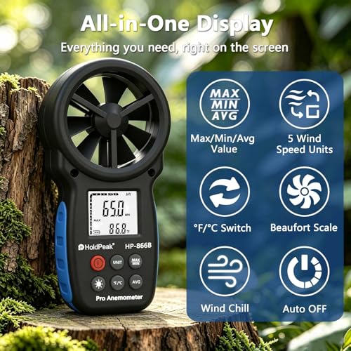 HoldPeak 866B Digital Anemometer, Handheld Wind Speed CFM Meter - color: 866B (1 PC)