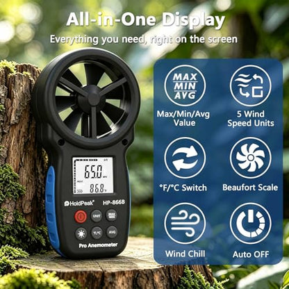 HoldPeak 866B Digital Anemometer, Handheld Wind Speed CFM Meter - color: 866B (1 PC)