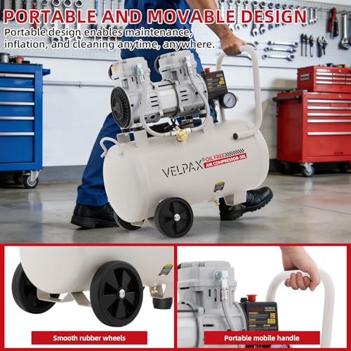 Ultra Quiet Air Compressor, Only 68dB, 8 Gallon Tank, Oil-Free, 110V/60Hz 1.75HP, 7.42CFM@115PSI, Air Compressor Perfect for Spray Painting, Auto Repair, Tire inflation, Woodwork nailing - size: 8 Gallon