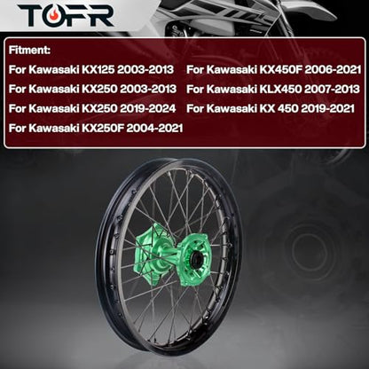 TOFR 19" Rear Wheel Rim for Kawasaki KX125 KX250 03-13 KX250F KX450F 06-21 - size: 19" Rear