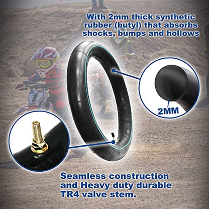 PIVOTRAX 3.00-12 (80/100-12) 12" Heavy Duty Inner Tube - 2mm - TR4 Valve Honda CRF70 CRF110 Suzuki DRZ110, JR80 Kawasaki KX65, KX110, KLX110 Yamaha TTR90, PW80 Coolster TaoTao Razor SYX Motos - size: 3.00-12 (80/100-12)