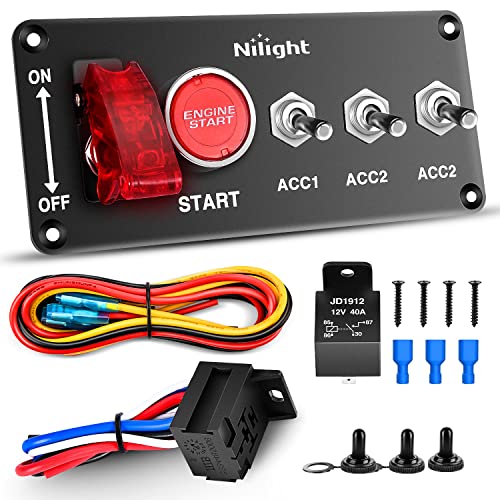 Nilight Ignition Switch Panel with Engine Push Button 12V 5 in 1 - color: Red 5 in 1 Panel
