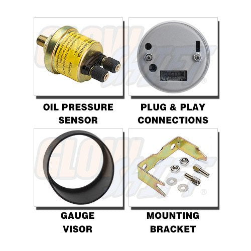 GlowShift Tinted Series 100 PSI Oil Pressure Gauge Kit, 2-1/16" 52mm
