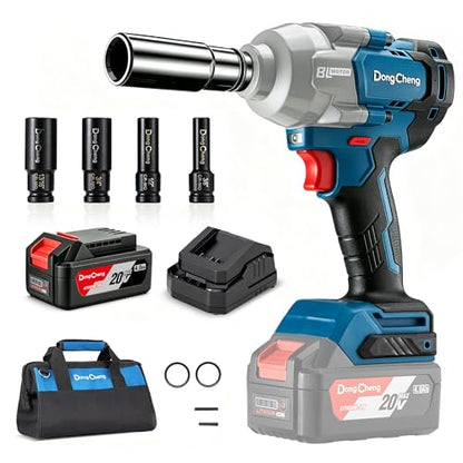 Dong Cheng 20V Brushless Impact Wrench, 670ft-lbs(910N.m) 1/2 Impact Gun - style: 1x4.0Ah Battery