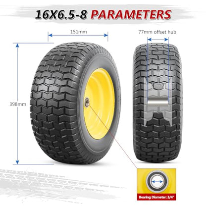 2PCS 16x6.50-8 Lawn Mower Flat Free Tire and Wheel, 16" Solid Tires
