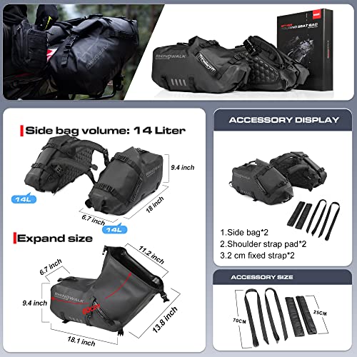 Rhinowalk Motorcycle Saddlebags 28L(14L*2) Waterproof Motorbike Side Bags, Travel Luggage Panniers with Shoulder Strap for Adventure & Sport Motorcycle Racks, 1 Pair - size: 28L Black