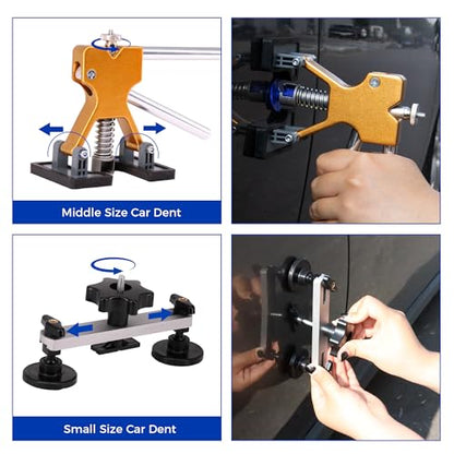 Car Dent Puller Kit,148 PCS Dent Repair Tool,Paintless Dent Removal with Golden Lifter,Bridge Puller,Slide Hammer T-Bar,Suction Cup Dent Puller for Auto Body Dents,Repairing Big and Dents, Hail Damage - style: 148PCS