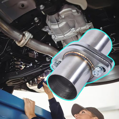 Exhaust Flange Repair Pipe Kit, 60mm/2.35 Inch ID to 2.35 Inch OD Stainless Steel Quick Fix 2 Bolt Exhaust Flange Pipe with Gasket Bolt & Hardware, Universal Fitment - size: 2.35 Inch 2 Bolt