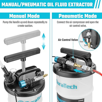 DURATECH 6.5L Oil Extractor Pump, Pneumatic Manual Fluid Extractor