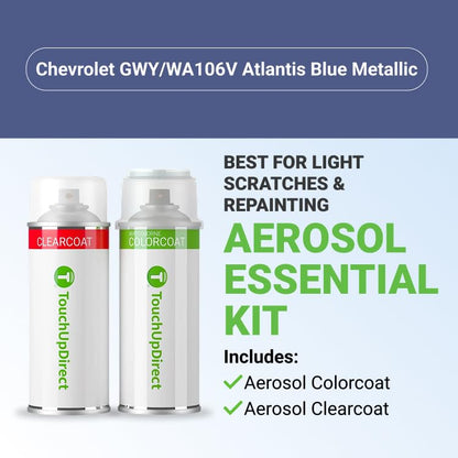 TouchUpDirect Car Paint Touch Up Spray Kit – Compatible with Chevrolet GWY/WA106V Atlantis Blue Metallic Exact Match Auto Paint Kit with Car Color Spray and Clearcoat, for Repainting or Scratch Repair, Essential Kit - color: Atlantis Blue Metallic, style: