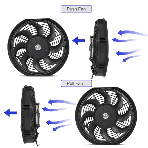 Universal 12 Inch Black Slim Radiator Cooling Fan 12V 80W Push Pull with Mount Kit – Fits Radiators for Vehicles, Cars, Trucks - size: 12 inch
