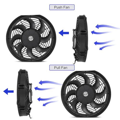 Universal 12 Inch Black Slim Radiator Cooling Fan 12V 80W Push Pull with Mount Kit – Fits Radiators for Vehicles, Cars, Trucks - size: 12 inch