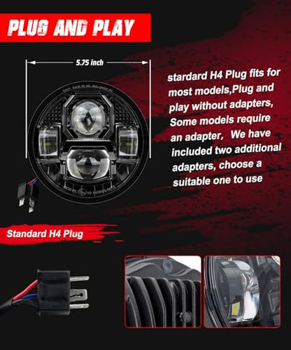 5.75 inch Classic 4-Projector LED Headlight Fits for Harley Sportster Dyna - color: Power Upgraded