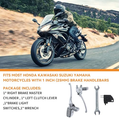 Stylemafia Universal Motorcycle 1" 25mm Brake Clutch Master Cylinder Lever Compatible with Honda Kawasaki Suzuki Yamaha（Silver） - color: Silver