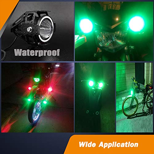 Motorcycle LED Fog Lights U7 Spotlight Daytime Running Lights with Green Angel Eyes Halo Ring and Switch 2-Sets - color: green