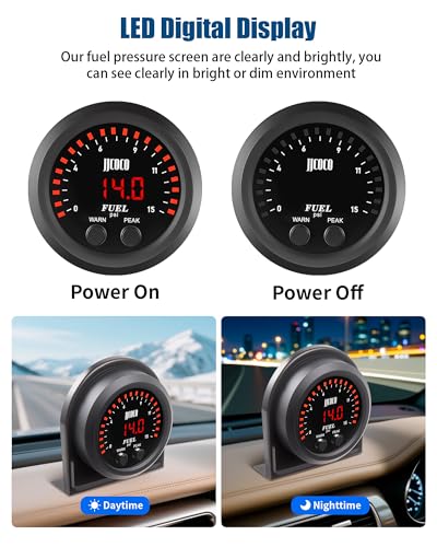 15PSI Fuel Pressure Gauge Kit with 1/8NPT Electronic Sensor and LED Digital Display Pressure Meter Mounting Bracket Ultra Thin for Car & Truck - 2-1/16" (52mm)