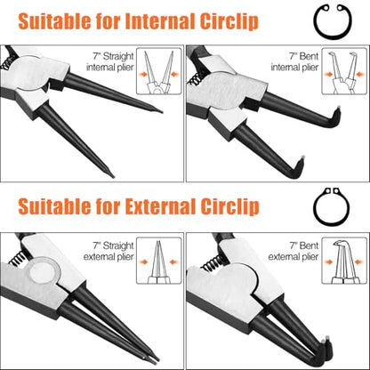 4pcs 7in Snap Ring Pliers, 7/128in Small Tips - color: 4pcs Small Tip Snap Ring Pliers